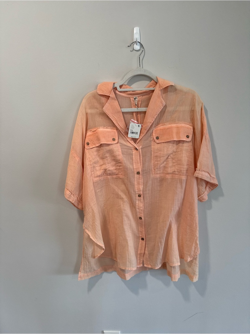 NWT Free People Light Peach Short-Sleeve Button-Up Shirt